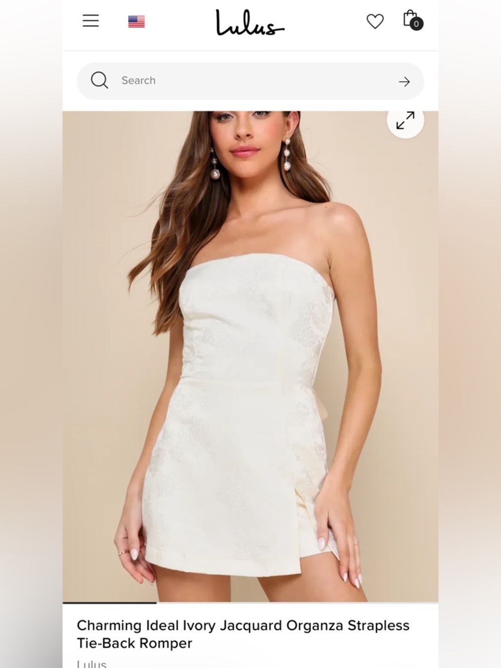 Lulus Charming Ideal Ivory Jacquard Organza Strapless Tie-Back Romper